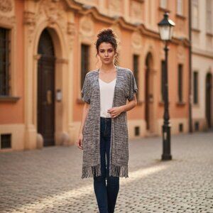 MULTI GREY SHORT SLEEVE CARDIGAN